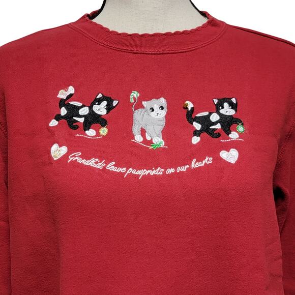 VTG 90s Grandma Sweatshirt Womens Sz M Cat Kittens Embroidered Bell Christmas - Picture 2 of 10